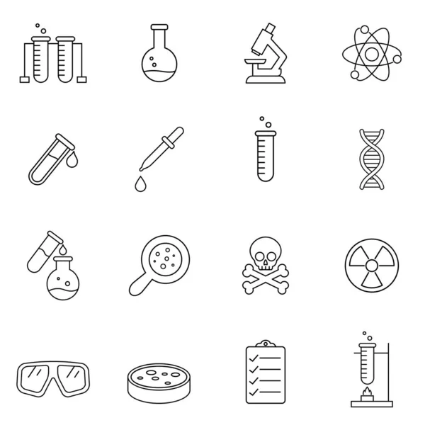 Kimia Dan Ikon Garis Laboratorium Terkait Diatur Ilmu Pengetahuan Dan Stok Ilustrasi Bebas Royalti