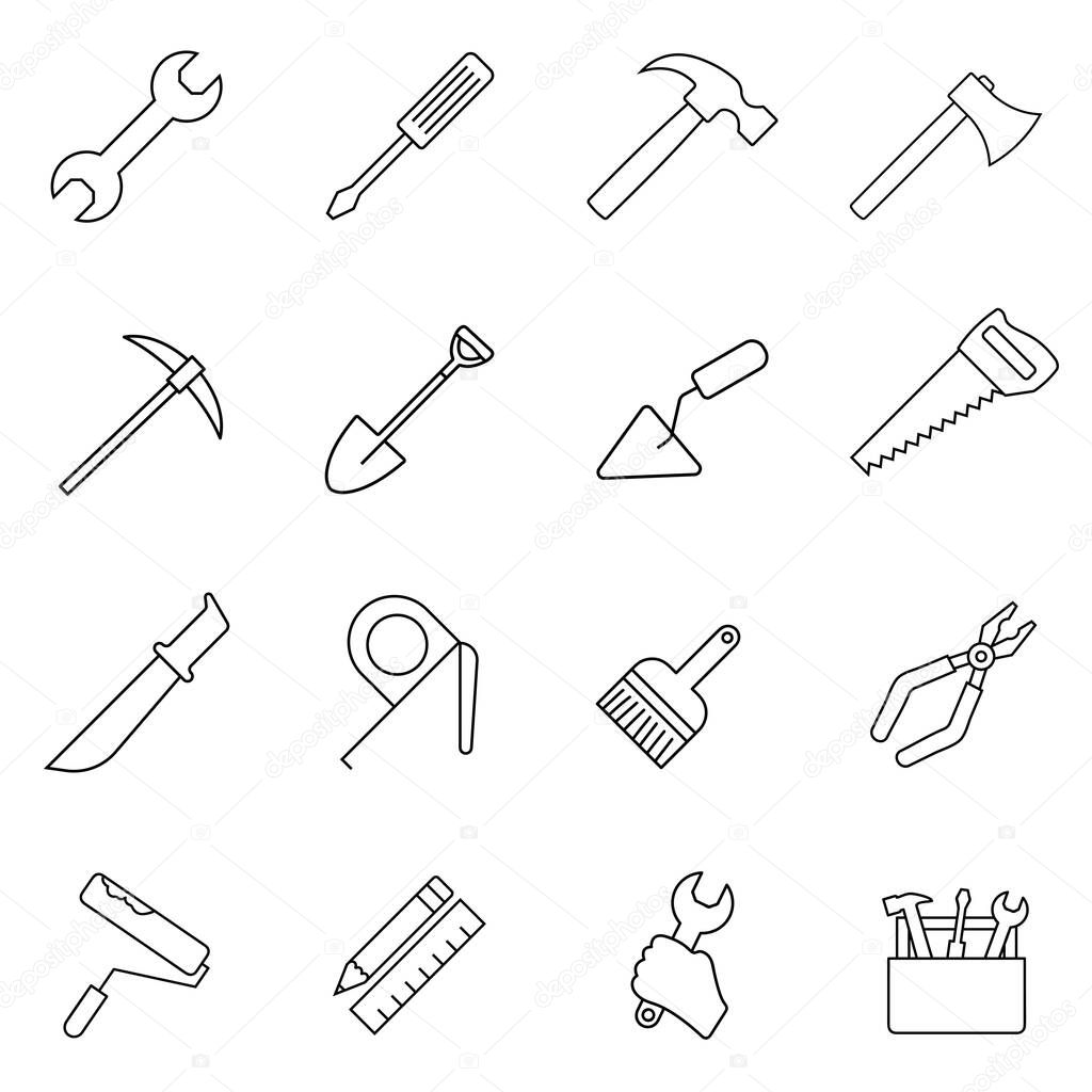 Tools line icons set. Outline elements, linear signs, simple symbols collection. Modern graphic design concepts. Logo concept.