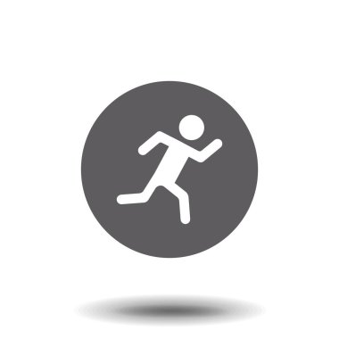 Koşan Adam simgesi. Vektör stili yuvarlak açıları, gri renk, beyaz arka plan ile düz ikonik sembolü.