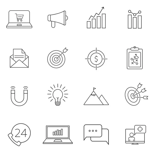 Thin Line Icons Set Marketing Advertising Seo Analytics Outline Symbol — Stock Vector