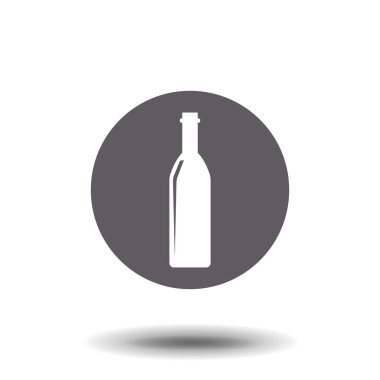 Beyaz arka planda izole edilmiş şarap şişesi ikonu. Vektör illüstrasyonu.