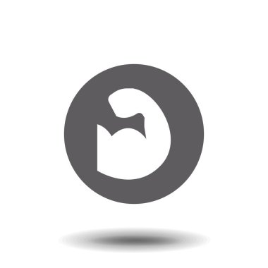 El vücut geliştirmeci logo. Kaslı kol izole. Düz stil. Logosunu görmeniz gerekir. Spor amblem, simgesi