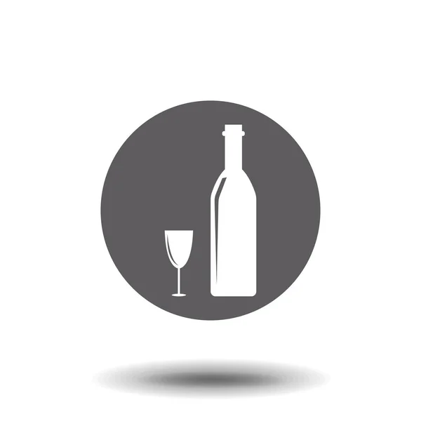 Vinflaska Med Vin Glasikon Isolerad Vit Bakgrund Vektorillustration — Stock vektor