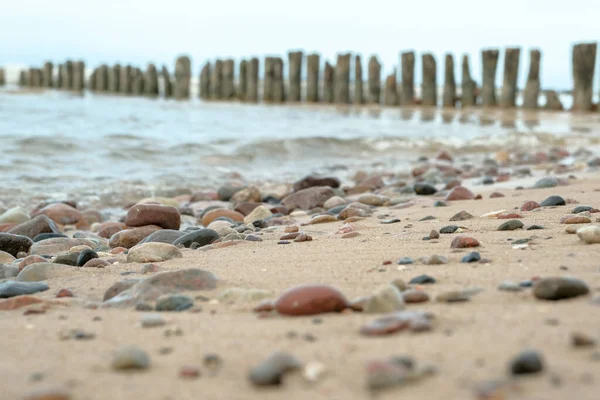 Beautiful Pink Sunset Sky Sea Coast Pebble Beach Photo Frozen — Zdjęcie stockowe