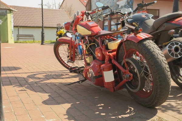 Shiny Chrome Motorcycle Headlights Close Daylight Biker Convention Beautiful Brutal — Foto Stock