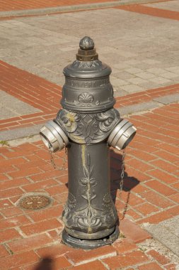 Gri bir arabanın yanında gri bir yangın musluğu. Eski itfaiye vanası..