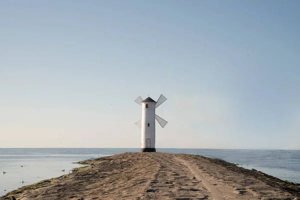 Scenic View Old Mill Lighthouse Sunrise Swinoujscie Poland Lighthouse Mill — Stockfoto