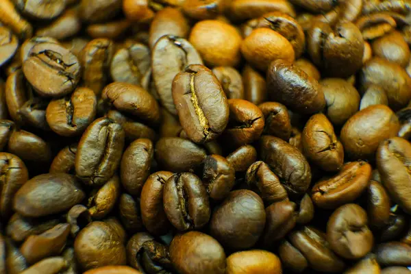 Kahve çekirdekleri yakın plan. Kızarmış kahve çekirdekleri. Makro.