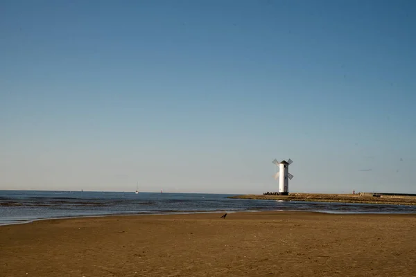 Scenic View Old Mill Lighthouse Sunrise Swinoujscie Poland Lighthouse Mill — Stockfoto