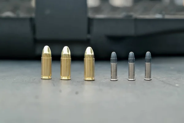 Live Ammunition Close Cartridges Cartridges Table — Zdjęcie stockowe