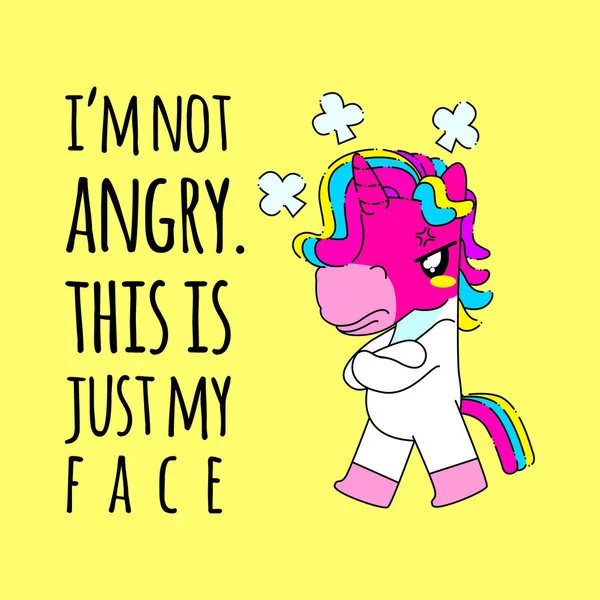 Cute Unicorn Quote Vector Illustration Angry Unicorn — Stock Vector