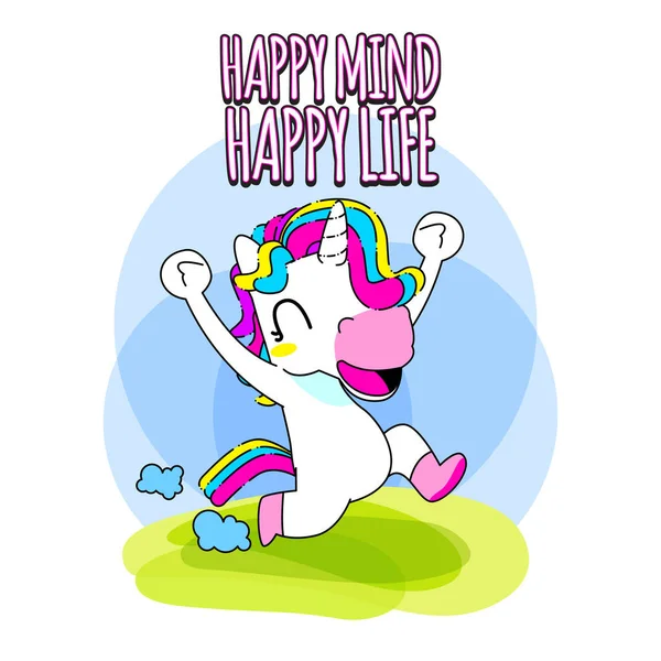 Cute Unicorn Quote Vector Illustration Happy Unicorn — 스톡 벡터