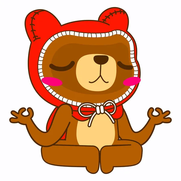 Ilustração Vetor Urso Bonito Urso Capuz Vermelho Fazendo Ioga —  Vetores de Stock