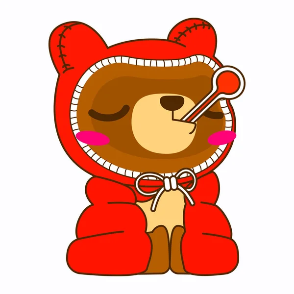 Bonito Urso Vetor Ilustração Vermelho Capuz Urso Obter Febre —  Vetores de Stock