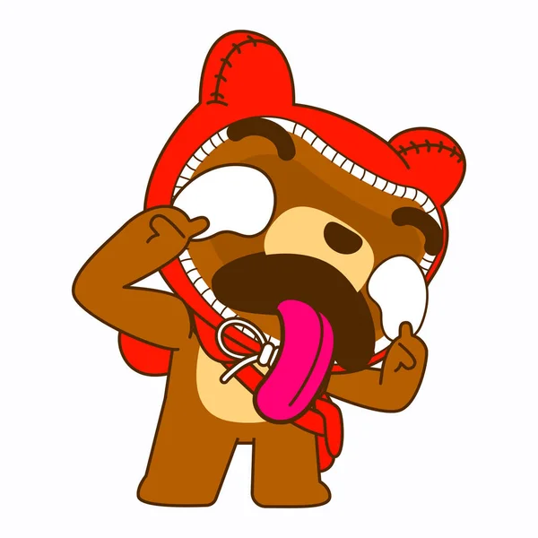 Lindo Oso Vector Ilustración Capucha Roja Oso Burla Pose — Vector de stock