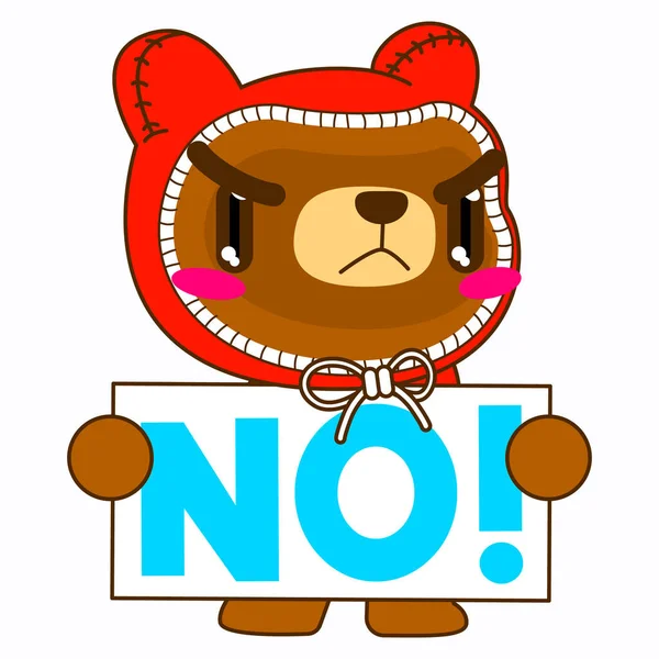 Χαριτωμένο Αρκούδα Διανυσματική Απεικόνιση Κόκκινο Κουκούλα Αρκούδα Λένε Δεν Θέτουν — Διανυσματικό Αρχείο