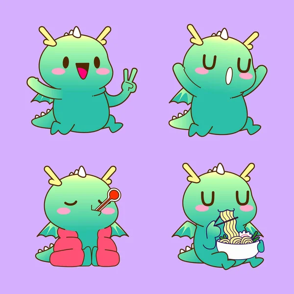 Cute Dragon Drawing Cartoon Dragon Sticker — Stock Vector