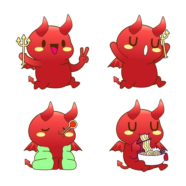 Bonito Pequeno Diabo Desenho Cartoon Diabo Demônio Adesivo —  Vetores de Stock