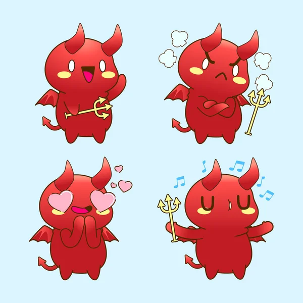 Bonito Pequeno Diabo Desenho Cartoon Diabo Demônio Adesivo — Vetor de Stock