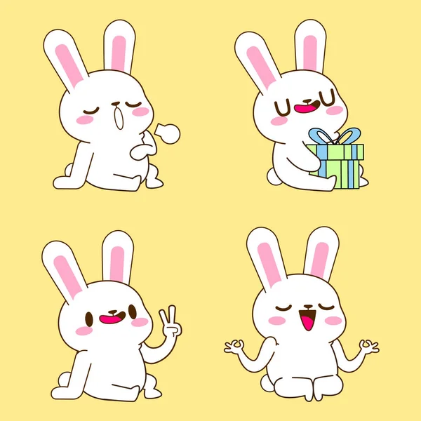 Carino Piccolo Coniglietto Disegno Cartone Animato Adesivo Coniglio — Vettoriale Stock