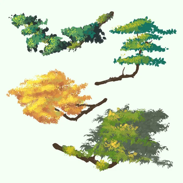 Bush Drawing Vector Set Tree Vector Illustration — Archivo Imágenes Vectoriales