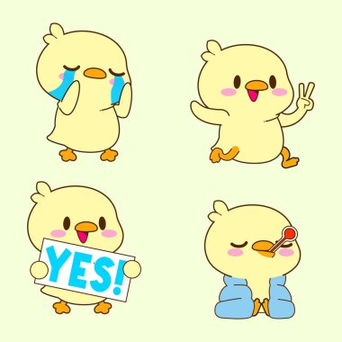 Şirin ördek çizimi, şirin ördek sticker vektörü seti