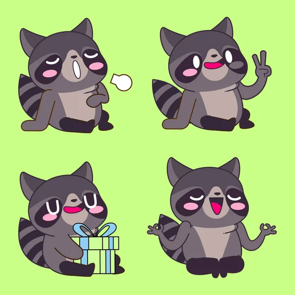 Cute Raccoon Drawing Cute Raccoon Sticker Vector Set — 스톡 벡터