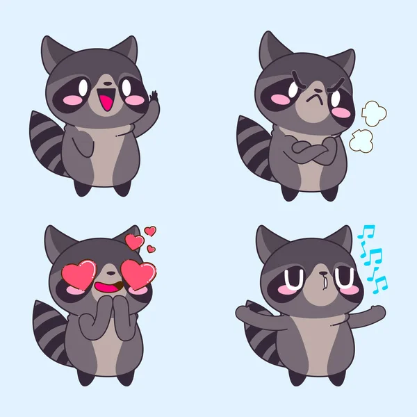 Cute Raccoon Drawing Cute Raccoon Sticker Vector Set — Archivo Imágenes Vectoriales