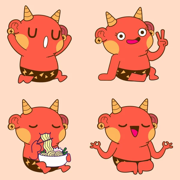Cute Demon Drawing Cute Demon Sticker Vector Set — 스톡 벡터