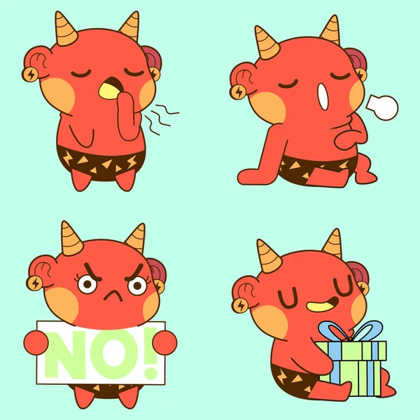 Cute Demon Drawing Cute Demon Sticker Vector Set — Stock Vector