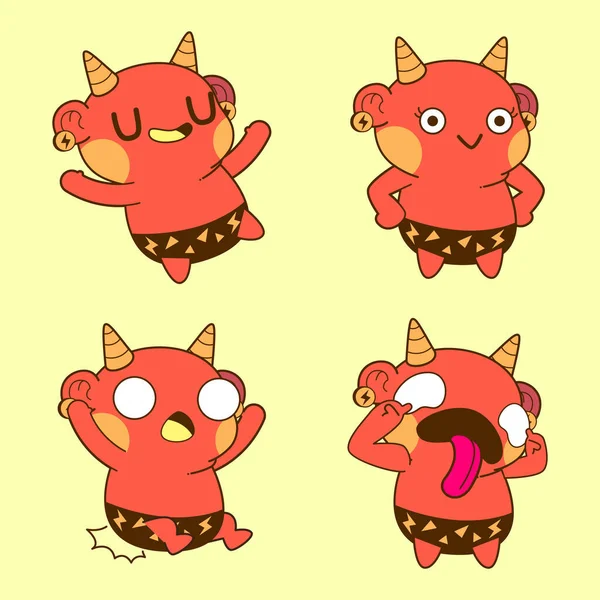 Cute Demon Drawing Cute Demon Sticker Vector Set — Vetor de Stock