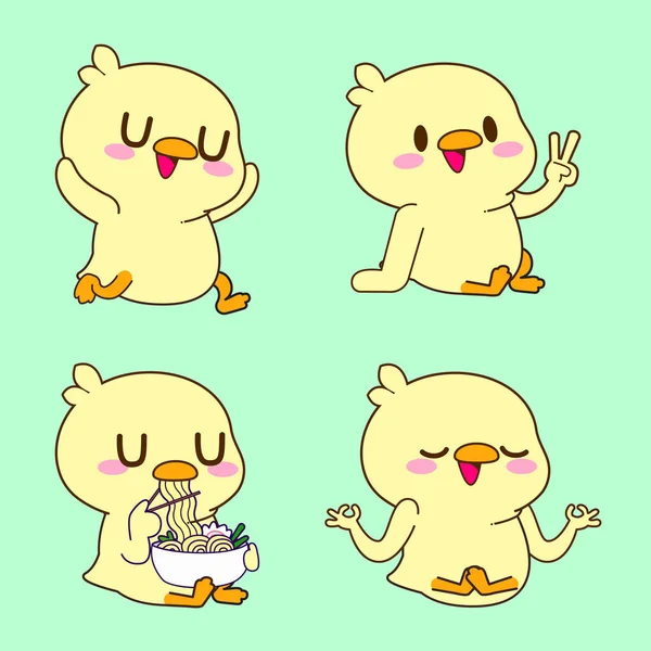 Cute Duck Drawing Cute Duckling Sticker Vector Set — 스톡 벡터