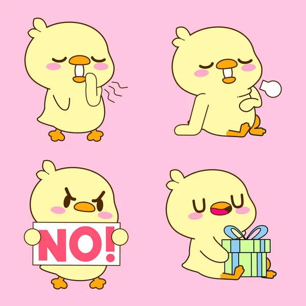 Cute Duck Drawing Cute Duckling Sticker Vector Set — ストックベクタ