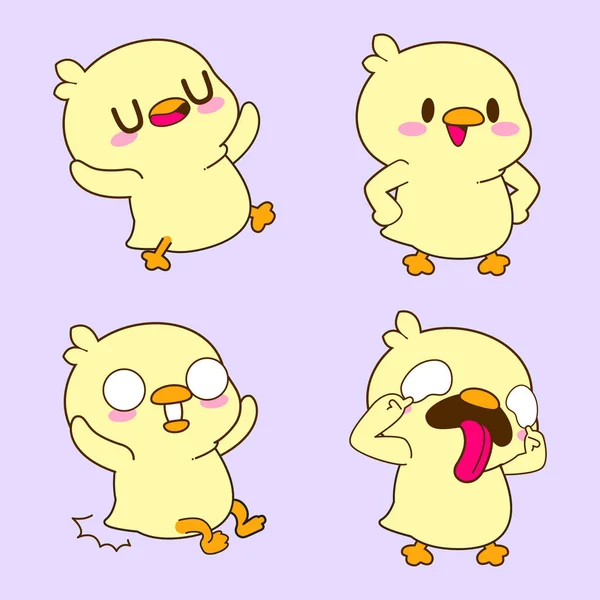 Cute Duck Drawing Cute Duckling Sticker Vector Set — 스톡 벡터
