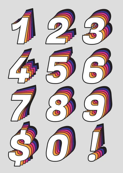 Colorful Layered Abstract Numbers Set Vector Illustration — Stock Vector