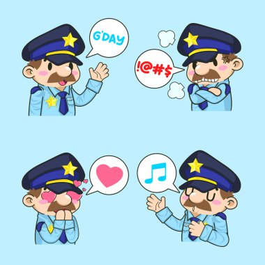 Tatlı polis çıkartması maskot vektör illüstrasyonu, po; buz vektörü seti