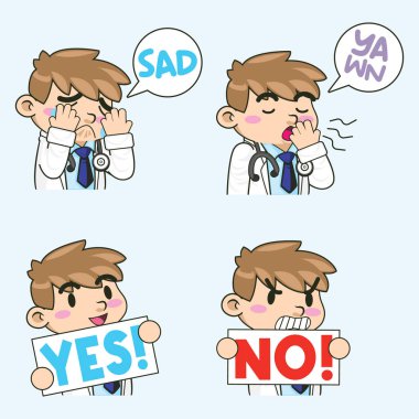 Şirin doktor çıkartması maskot vektör çizimi, doktor vektörü seti