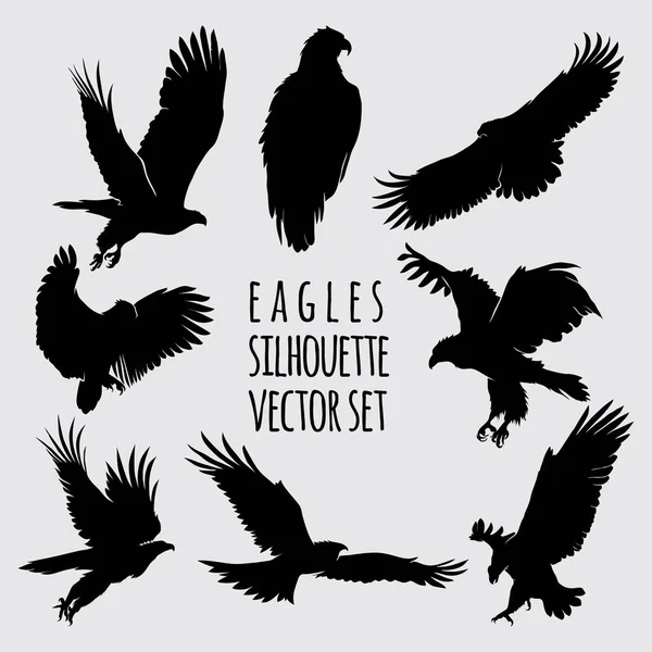 Eagle Silhouette Vector Illustration Set — Stock Vector