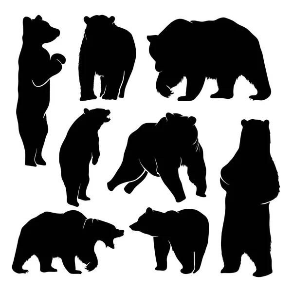 Bear Silhouette Vector Illustration Set — Stock Vector