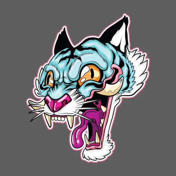 funny mad tiger vector illustration, funny sticker tiger head