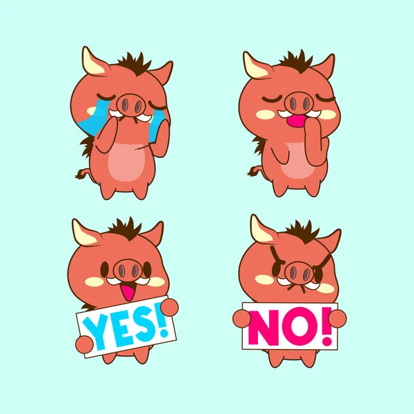 Cute Little Boar Vector Illustration Set — Stockfoto