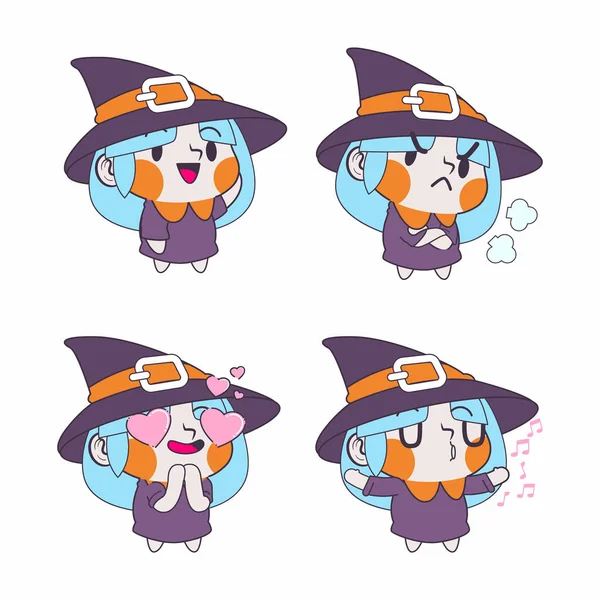 cute little witch cartoon vector illustration, witch vector set