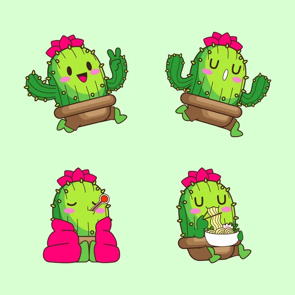 cute little cactus cartoon vector illustration, cactus vector set