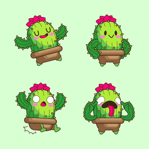 cute little cactus cartoon vector illustration, cactus vector set