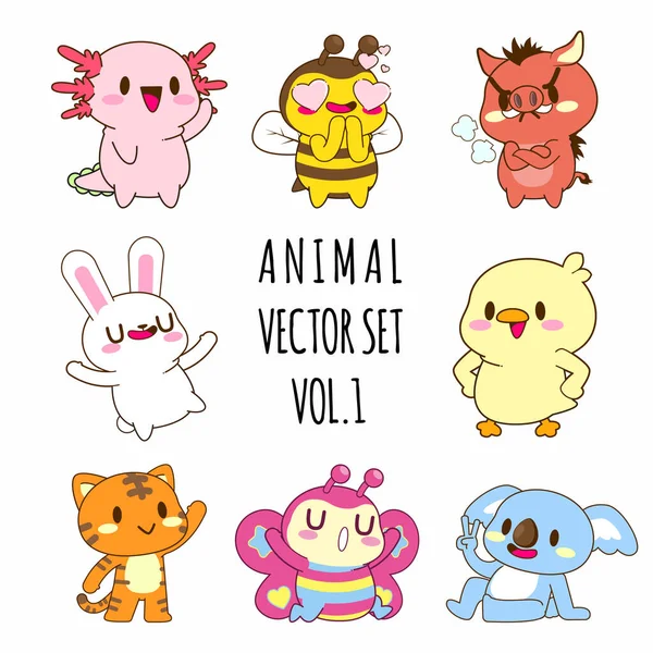 cute animals vector illustration set