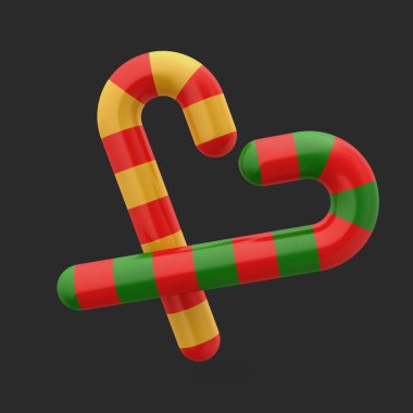 3d icon Christmas candy cane. Realistic illustration of walking stick dessert, lolipops with red and white stripes