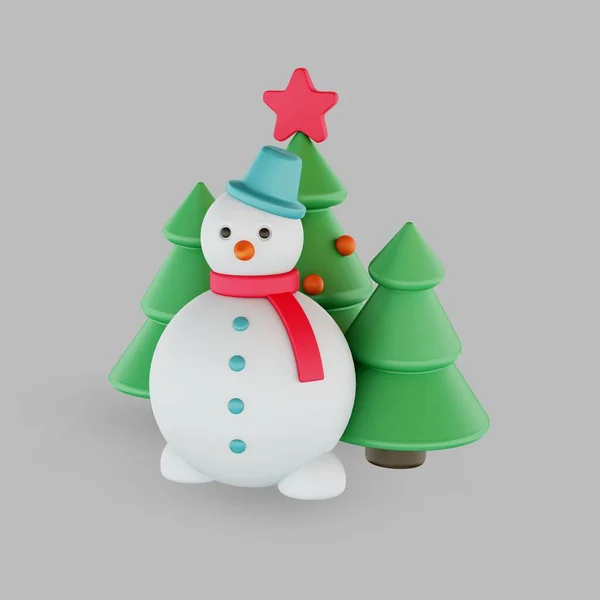 Icon Snowman Christmas Fir Tree Isolated Light Background —  Fotos de Stock