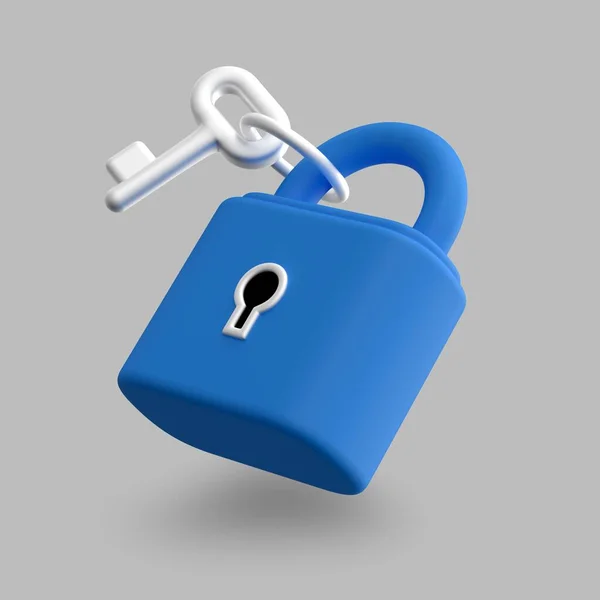 Icon Illustration Blue Locked Padlock White Key Isolated Light Background — Stockfoto