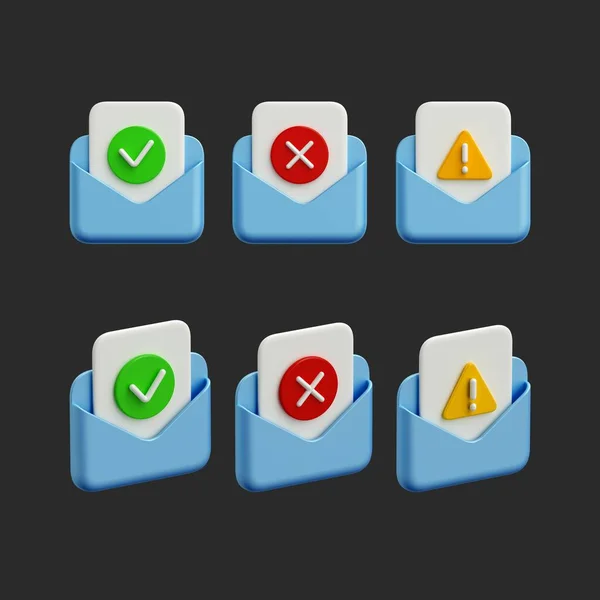 Icon Blue Open Mail Envelope Icon Set Checkmark Cross Alert — Stockfoto