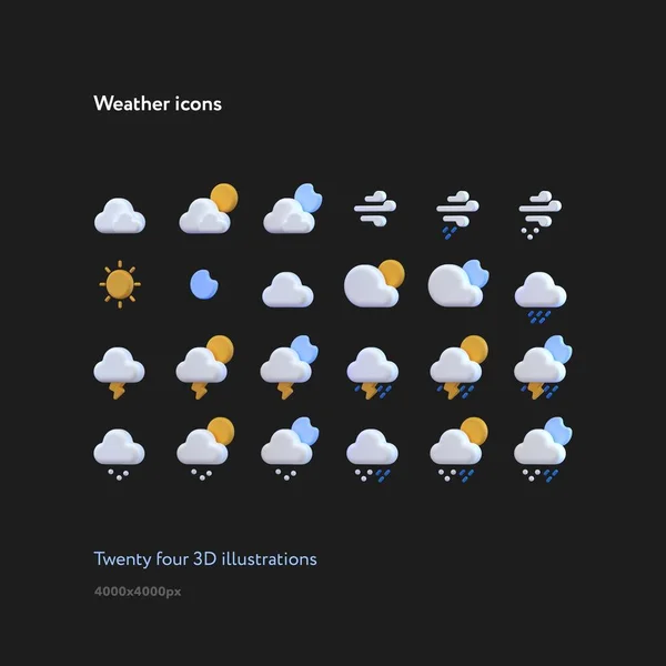 Weather Icons Set Realistic Illustrations Weather Forecast — Φωτογραφία Αρχείου